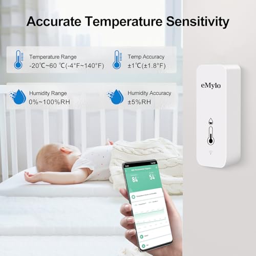 eMylo WiFi Indoor Thermometer Hygrometer with App Alert & Data Export | Wireless Temperature and Humidity Sensor, Smart Monitor for Home Baby Room Greenhouse Wine Cellar, Compatible with Alexa,2PCS