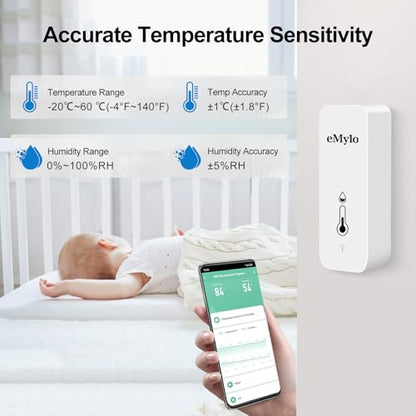 eMylo WiFi Indoor Thermometer Hygrometer with App Alert & Data Export | Wireless Temperature and Humidity Sensor, Smart Monitor for Home Baby Room Greenhouse Wine Cellar, Compatible with Alexa,2PCS