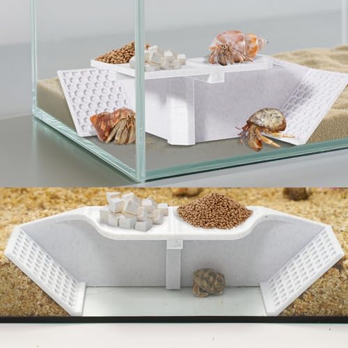 Hermit Crab Underground Hideout Cave Corner, 3 in 1 Habitat Shelter with Food Bowls, DIY Hermit Crab Climbing Accessories (White) - color: White