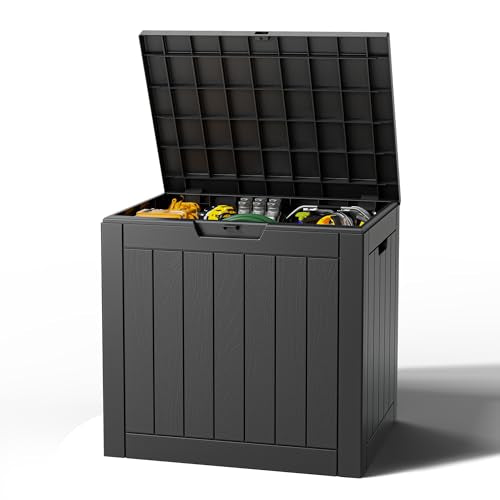Outdoor Storage Box, Resin Deck Boxes Indoor and outdoor, Waterproof Storage Box Lockable Lid (Black,31 Gallon) - color: Striped Black, style: 31 Gallon