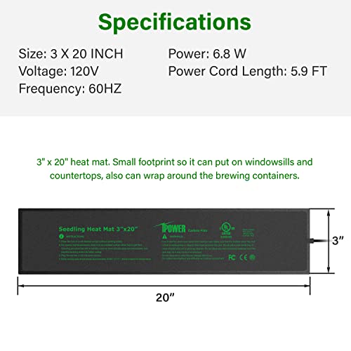 iPower 3" x 20" Seeding Heat Mat with Thermostat Temperature Adjustable Knob Durable Warm Hydroponic Plant Germination Starting Pad, Black - size: 3" x 20", style: with Adjustable Knob