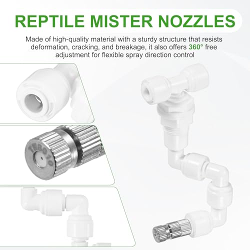 M METERXITY Reptile Mister Nozzles, 0.8mm Pore Copper 1/4" Reptile Misting Spray Nozzle with Filter Plug for Terrarium/Paludarium/Vivarium, 360 Degree Adjustable Nozzle [White] - color: White + Silver Tone, size: 0.8mm