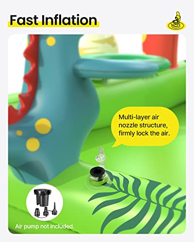 Inflatable Kids Pool, Airefina Dino Planet Inflatable Play Center Kiddie Pool with Water Slide, Ultra Thick 97"x76"x41" Toddler Pool with Play Ball Hoop, for Backyard, Garden, Water Park, Ages 3+ - size: Dino