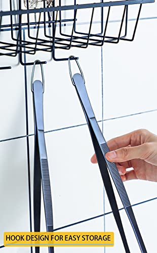 JETKONG 2 Pcs 12-Inch Cooking Tweezer Tongs Stainless Steel Kitchen Tweezers Plating Tongs (Navy Blue) - color: Navy Blue, size: 12+12 Inch