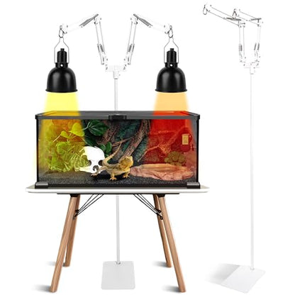 Reptile Light Stand, Single Swing-Arm, White, 15.7-74.3 inch | Adjustable 360° Swing Arm, Heat Bulb Stand, For Bearded Dragons, Turtles, Chameleons, Terrarium Compatible - color: White, size: Dual Swing-Arms