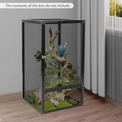 Reptile Tall Glass Terrarium, Aluminum Reptile Terrarium 45x45x80cm w/Removable Top Mesh & Secure Lock, Climbing Pet Breeding Cages for Lizards, Snakes, Spiders, Portable Habitat for Indoor/Outdoor