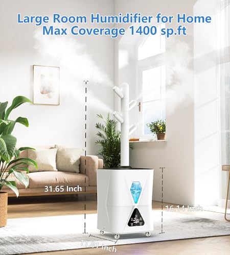 Humidifier Large Room,13L/3.43Gal 1400 sq.ft, Cool Mist Humidifiers for Bedroom with 1350mL/H Spray Output for Home, Office, Plants, Warehouse, House
