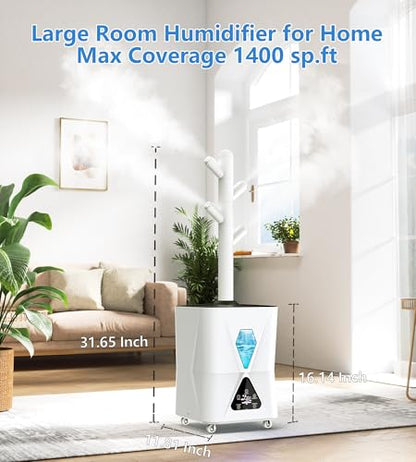 Humidifier Large Room,13L/3.43Gal 1400 sq.ft, Cool Mist Humidifiers for Bedroom with 1350mL/H Spray Output for Home, Office, Plants, Warehouse, House