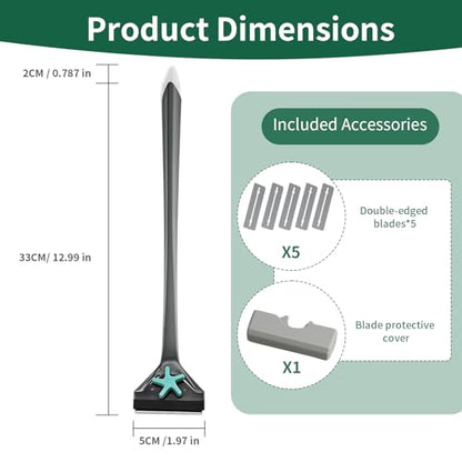 Aquarium Algae Scraper with Dual Head Design for Small Tanks | 2-in-1 stainless steel blade & soft brush.,Easy blade replacement,Safe glass cleaner for fish tank maintenance