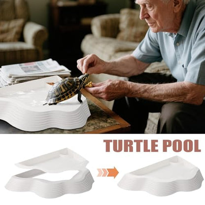 Reptile Pool Anti-Slip Tortoise Water Bowl with Ramp | Reptile Soaking Tray Bath Pool Basins for Gecko Snake Bearded Dragon