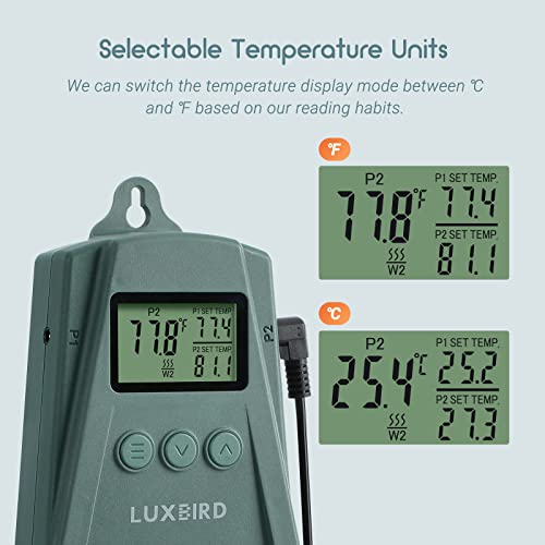 LUXBIRD Digital Temperature Controller LB-2SC, Thermostat Outlet for Reptile Terrarium Greenhouse Grow Tent, 2-Year Warranty, 2-Year Warranty (Green)