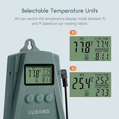 LUXBIRD Digital Temperature Controller LB-2SC, Thermostat Outlet for Reptile Terrarium Greenhouse Grow Tent, 2-Year Warranty, 2-Year Warranty (Green)