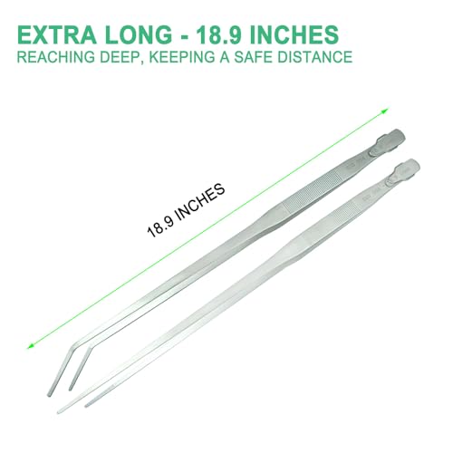 2pcs 18.9 inch Aquarium Tweezers with Hanger, 2025 New Extra Long Feeding Tongs, Stainless Steel Large Aquascape Tools for Fish Tank, Terrarium，Aquascaping, Reptile Snake (Curved & Straight) - size: 18.9inch, Curved&Straight