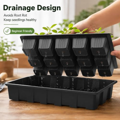 Gardzen 5 Pack Seed Starter Trays with Vented Domes 150 Cell Black | Reusable Plant Germination Kit with Humidity Domes and Bases for Starting Seeds, 15"x9" Tray - size: 15-Cell 10-Pack