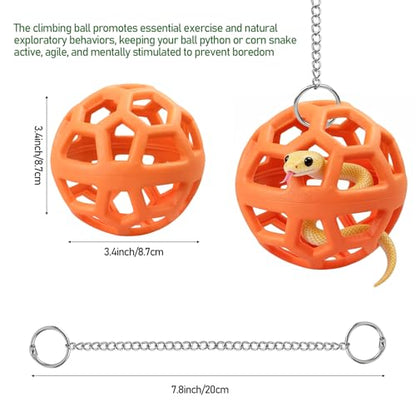 Snake Reptile Enrichment Ball & Hammock Combo, Durable Climbing Gym with Secure Chain - Fun Exercise & Resting Toy for Small Pet Snakes Including Python & Corn Snake Terrariums (Large, Orange)