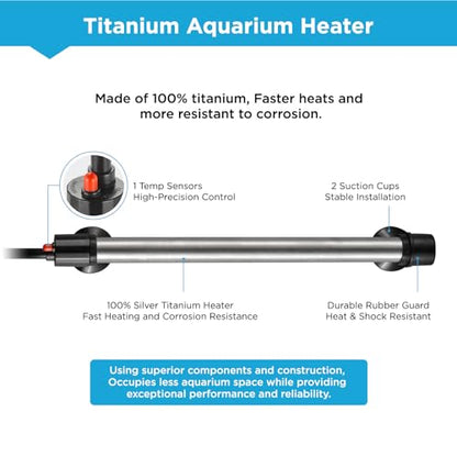 500W Titanium Aquarium Heater, Submersible Fish Tank Heater with Digital Display Temperature Controller, 0℃-40℃ Adjustable, Fast Heating for 65~95 Gal Saltwater Reef Fish Tank, MX-9016(500W) - size: 500W