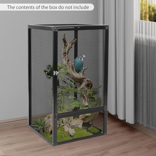 Reptile Cage, 17.7 * 17.7 * 31.5in Aluminum Alloy Reptile Pet Feeding Net Box Terrarium Mesh Cage 44lbs Removable Design with Escape-Proof Lock for Lizards Chameleons Snakes Spiders