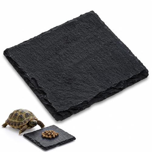 Yuanchu Reptile Basking Platform, Slate Tortoise Rock Plate, Natural Rock Reptile Food Dish Bowl, Habitat Decor for Turtle Bearded Dragon Lizard Gecko Snake