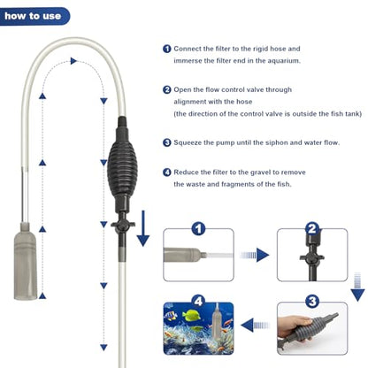 Essential Fish Tank Cleaning Tools, Achieve a spotless aquarium with the 8.5' fish tank cleaner, aquarium vacuum, Gravel Vacuum and Siphon Pump - size: 1 Count (Pack of 4)