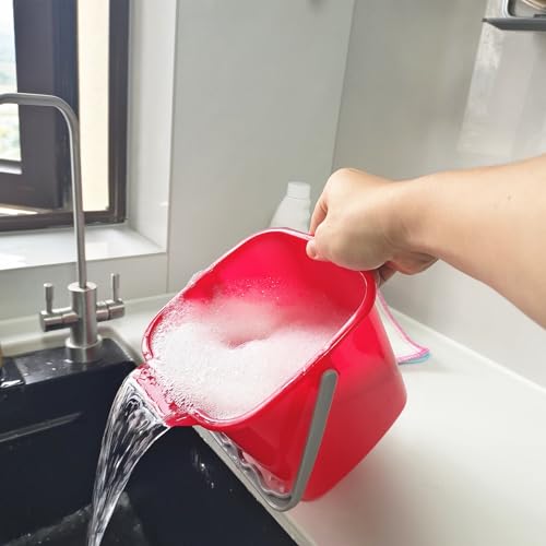 4 Pack Sanitizing Buckets, 3 Quart Square Sanitizing Bucket, Stackable Small Cleaning Pail with Handle, Detergent Buckets for Restaurant Commercial Home Kitchen Office School, Red