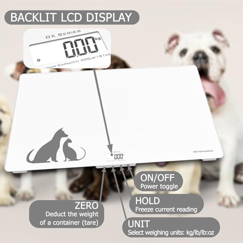 Digital Weighing Scale for Large Dogs Cats, Vet Scale, Scale for Animals Pets, 400lb x 0.1lb, Veterinary Scale, Extra Large 39 x 23 in, for Labrador Golden Retriever German Shepherd, Tempered Glass