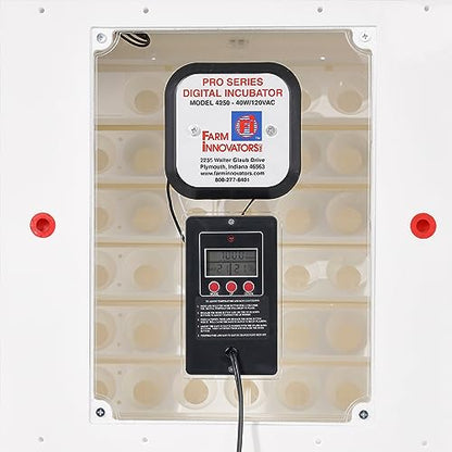 Farm Innovators 4250 Digital Circulated Air Incubator with Egg Turner | 4 dozen egg capacity; auto turner; integrated fan; digital display w/temperature, humidity, days to hatch; large window; 40W