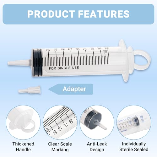 100ml Large Syringe, 5 Pack Plastic Syringes for Liquid with Tip Adapter | 100cc Large syringe for thick liquids & Scientific Labs, Oil Transfer, Plant Watering & Refilling, Glue, Individual Sealed - style: 100 ML