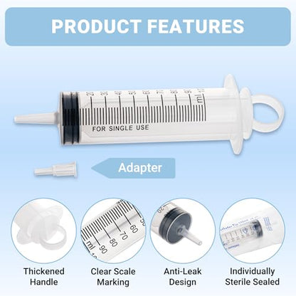100ml Large Syringe, 5 Pack Plastic Syringes for Liquid with Tip Adapter | 100cc Large syringe for thick liquids & Scientific Labs, Oil Transfer, Plant Watering & Refilling, Glue, Individual Sealed - style: 100 ML