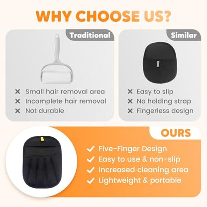 Pet Hair Removal Glove for Cats & Dogs, Upgraded 5-Finger Electrostatic Pet Hair Remover Gloves for Couch, Carpet, Car Seat, Bedding, Furniture, Laundry - Reusable Magic Brush & Cleaning Mitts - color: Black-1PCS