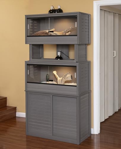 New Age Pet ECOFLEX Two Medium Reptile Enclosures with Matching Stacker and Cabinet Stand Set in Grey - color: Grey, size: Medium