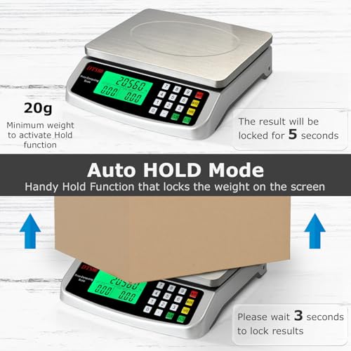 110lb Food Scale, Digital Kitchen Scale with Price Computing Commercial Scale 5 Units, Hold, Tare, PCS, 304 Stainless Steel for Baking, Cooking, Meat, Counting, Adapter Included - color: Silver 50kg (Hold Mode)