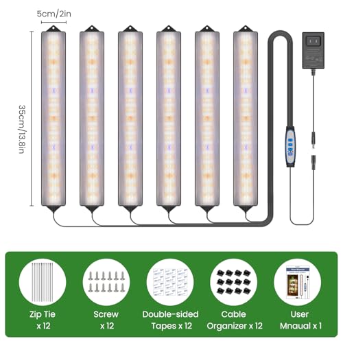 14in Grow Light Strip for Indoor Plants, Full Spectrum | 6 Bars, 105 White/Red/Blue LEDs per Strip, Timer & Dimming Control, Sleek Design, Growing Lamp for Cabinets & Shelves - size: 6 Pack