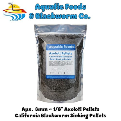 Axolotl Blackworm Pellets. 3mm-1/8 Sinking California Blackworm Medium Pellets for Medium/Large Axolotl, Shrimp, Salamanders, Frogs, Snails, Newts…2 & 1/2-lbs Pouch Bag