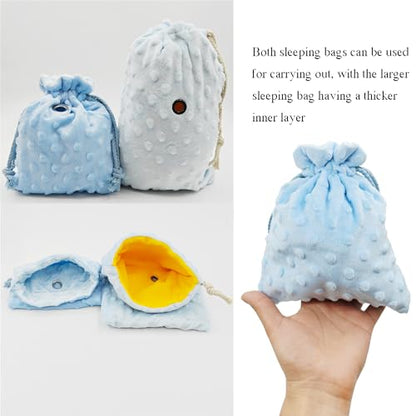 3 Pack Sugar Glider Tote Plush Sleeping Pouches and Anti Bite Calming Mitten, Warm Sleeping Bag Portable Drawstring Bonding Pouch Soothing Glove for Small Pets (Blue) - color: Blue