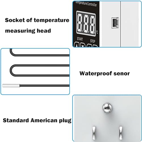 Digital Thermostat Plug Socket, Only Celsius Display LCD Screen Temperature Controller with Waterproof Sensor Probe, Heating Cooling Temperature Switch Outlet for Reptile Greenhouse Terrarium
