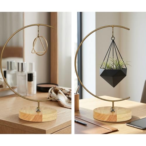Gold Ornament Display Stand, 11" | Large Iron Pothook Holder, For Glass Globe Terrarium & Air Plants, Witch Ball & Sun Catchers, Elegant Metal Hanging Rack