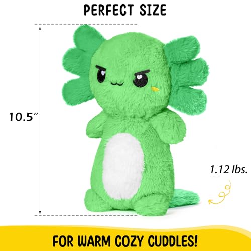 Green Axolotl Microwavable 1.5 lbs Unscented Heating Pad for Women and Kids- Cute Soft Cozy Pillow Plush Heatable Warm Stuffed Animals - Kawaii Hot and Cold Plushie - Axolotl Gifts for Girls and Boys - style: Green Axolotl