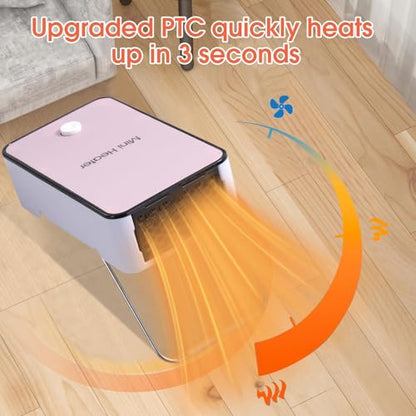 Portable Space Heater PTC Ceramic Electric Warmer Blower Desktop Heater | High Output Fan Warmers for Home Bedroom Office Desk Indoor Use (Pink)