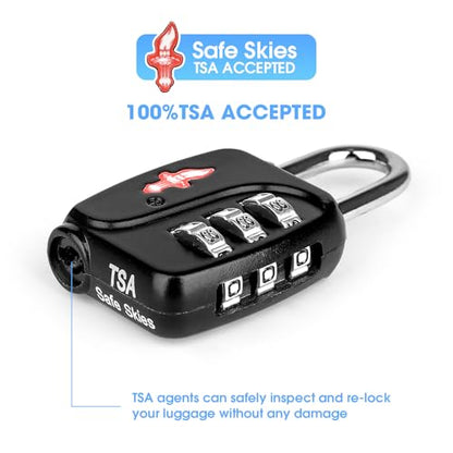 Safe Skies 3-Digit TSA Lock 6-Pack Black – Easy Set for Luggage | 2/4/6 pack. 3-digit resettable. TSA Safe Skies recognized. Lightweight. 90-day warranty. - color: 6 PACK BLACK
