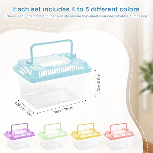 10 Pack Small Plastic Reptile Carrier, Tarantula Enclosure Breeding Box with Handle and Ventilation Lid, for Spider Lizard Turtle Hermit Crab Fish, 7 x 4.3 x 4.3 Inch, Multi-Color - size: 7 X 4.3 X 4.3 Inch