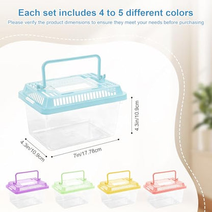 10 Pack Small Plastic Reptile Carrier, Tarantula Enclosure Breeding Box with Handle and Ventilation Lid, for Spider Lizard Turtle Hermit Crab Fish, 7 x 4.3 x 4.3 Inch, Multi-Color - size: 7 X 4.3 X 4.3 Inch