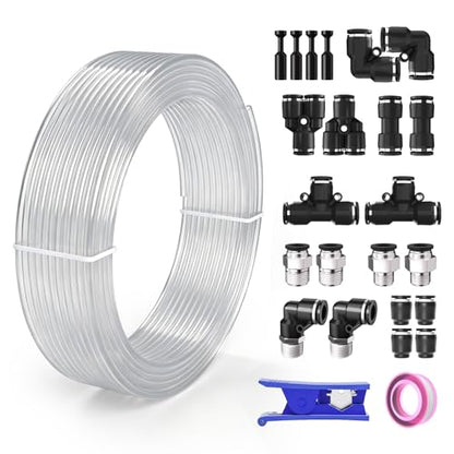 5/16 OD Inch 8mm Air Line Hose Tubing Kit Poly Airline Clear | Polyurethane Compressed Pneumatic Compresor Repair Kit With Push To Connect Fittings - color: Clear, size: 5/16" OD（8mm）