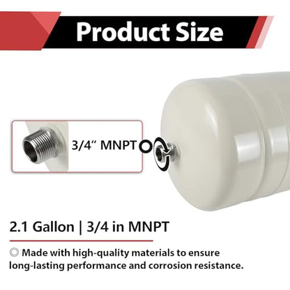 1PC EFIELD Water Heater Expansion Tank, 2.1 Gallon, 3/4 in MNPT Connection | Thermal Pressure Protection, Safe for Potable Water-TANK001(1) - size: 2.1 Gallon