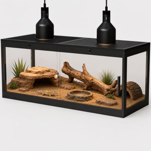 80 Gallon Reptile Tank with Secure Sliding Door & Lock, Bearded Dragon Enclosure with Dual Openable Top Panels, Easy Assembly for Ventilation