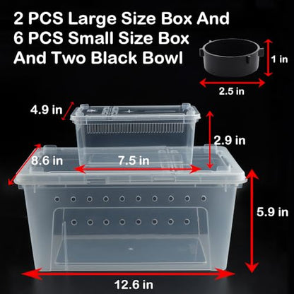 8 Pcs Reptile Feeding Box Snake Plastic Transparent Breeding Box for Bearded Gecko Dragon Lizard Spider Frog Scorpion (2 Pcs Large Size, 6 Pcs Small Size)