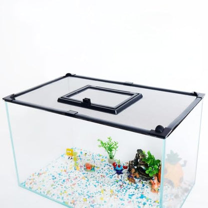 Magnetic Fish Tank Cover with Feeding Window Dark Grey Frame Grey Fiberglass Net,DIY Fish Tank Lid Adjustable Size Fit Tank Size Max 35''X19'' for Preventing Fish from Jumping Out and Reptile Escaping - color: Dark grey frame fiberglass net(with a small w