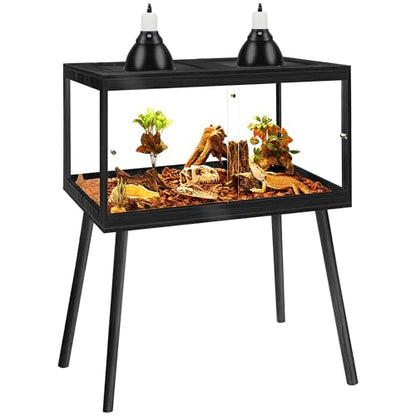 Bearded Dragon Tank with Leg Stand 22 Gallons, Wooden Lizard Tank,Reptile Tank with Metal Mesh Roof Door, Acrylic Panel Snake Tank with Lock Design (Black, 24"x16"x16") - color: Black, size: 24"x16"x16"