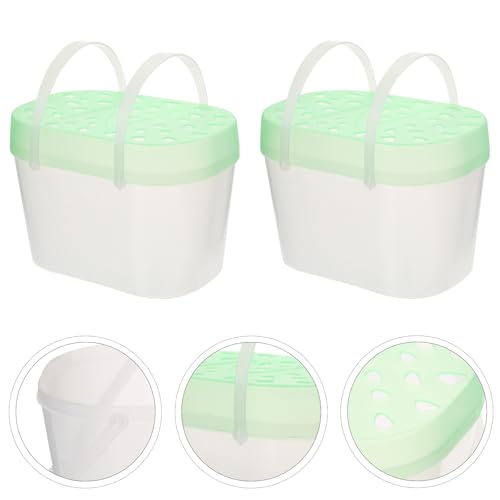 2Pcs Small Pet Carrier Cages for Hamsters and Turtles, Portable Handheld Reptile Boxes with Ventilation, Medium Green Storage Containers for Travel and Outdoor Use