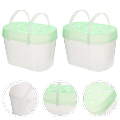 Homoyoyo 2Pcs Portable Small Pet Cages and Turtle Containers Plastic Reptile Boxes with Handle Medium Green for Travel and Outdoor Use