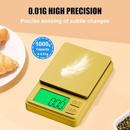1000g Gram Scale, Diyife 0.01g Precision Pocket Scale with Backlit LCD | 7 Units, Protective Cover, Tare Function, Digital Jewelry Scale for Gold, Gem, Battery Included, Gold - color: Gold